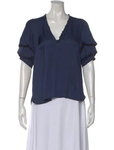 Pre-owned Zadig & Voltaire V-neck Short Sleeve Blouse In Blue