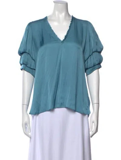 Pre-owned Zadig & Voltaire V-neck Short Sleeve Blouse In Blue