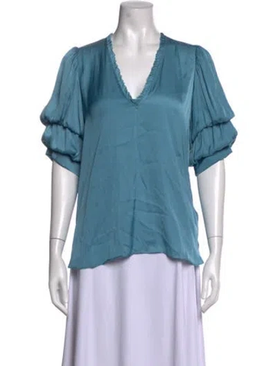 Pre-owned Zadig & Voltaire V-neck Short Sleeve Blouse In Blue