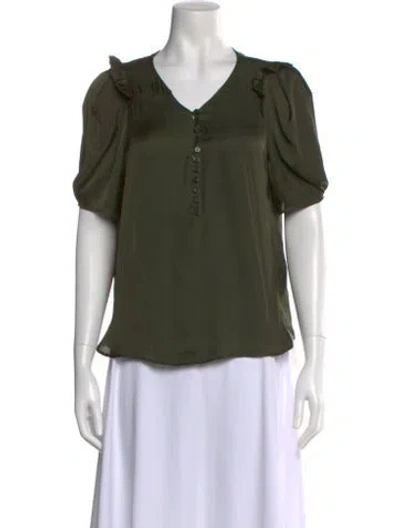 Pre-owned Zadig & Voltaire V-neck Short Sleeve Blouse In Green