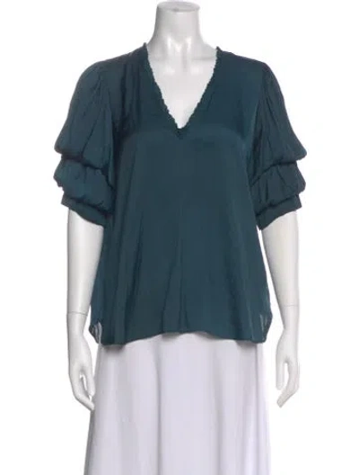 Pre-owned Zadig & Voltaire V-neck Short Sleeve Blouse In Green