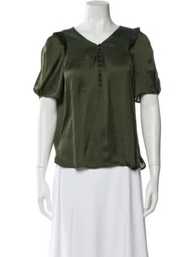 Pre-owned Zadig & Voltaire V-neck Short Sleeve Blouse In Green
