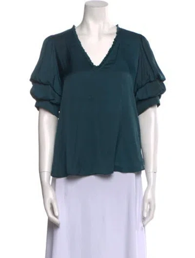 Pre-owned Zadig & Voltaire V-neck Short Sleeve Blouse In Green