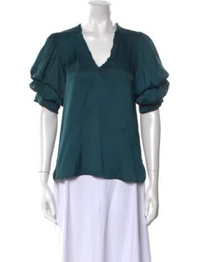 Pre-owned Zadig & Voltaire V-neck Short Sleeve Blouse In Green