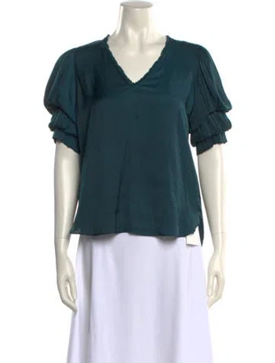 Pre-owned Zadig & Voltaire V-neck Short Sleeve Blouse In Green