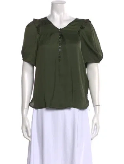 Pre-owned Zadig & Voltaire V-neck Short Sleeve Blouse In Green
