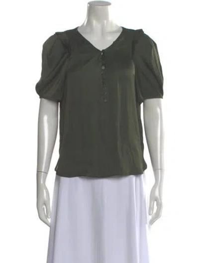 Pre-owned Zadig & Voltaire V-neck Short Sleeve Blouse In Green