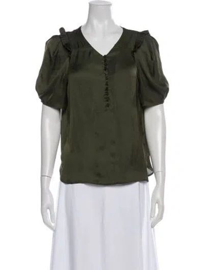 Pre-owned Zadig & Voltaire V-neck Short Sleeve Blouse In Green