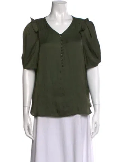 Pre-owned Zadig & Voltaire V-neck Short Sleeve Blouse In Green