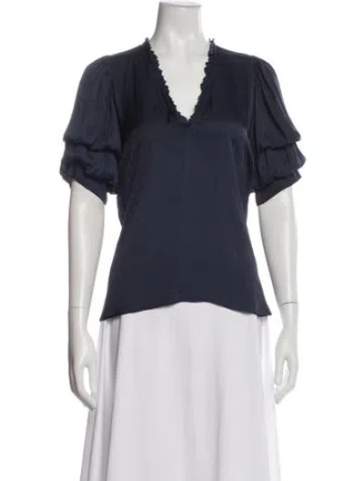 Pre-owned Zadig & Voltaire V-neck Short Sleeve Blouse In Multi