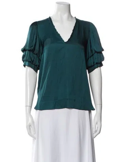 Pre-owned Zadig & Voltaire V-neck Short Sleeve Blouse In Multi