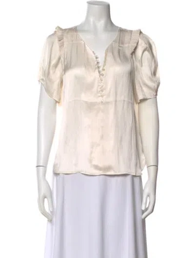 Pre-owned Zadig & Voltaire V-neck Short Sleeve Blouse In Neutral