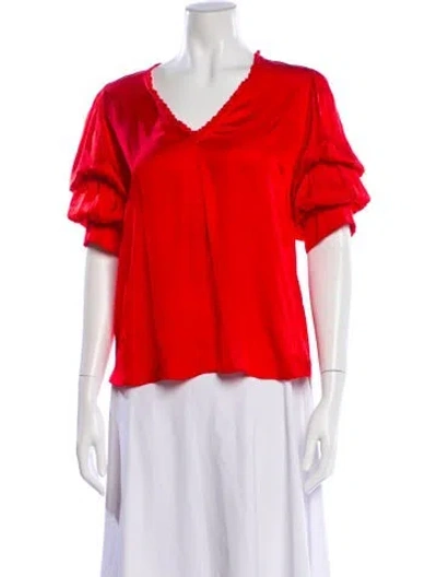 Pre-owned Zadig & Voltaire V-neck Short Sleeve Blouse In Red