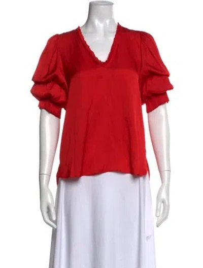 Pre-owned Zadig & Voltaire V-neck Short Sleeve Blouse In Red