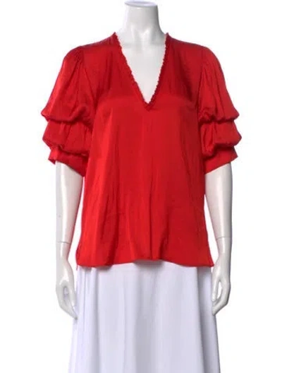 Pre-owned Zadig & Voltaire V-neck Short Sleeve Blouse In Red