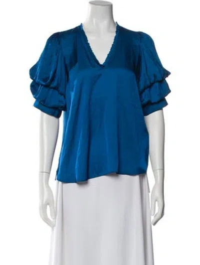 Pre-owned Zadig & Voltaire V-neck Short Sleeve Blouse W/ Tags In Blue