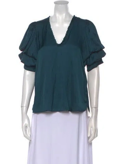 Pre-owned Zadig & Voltaire V-neck Short Sleeve Blouse W/ Tags In Green