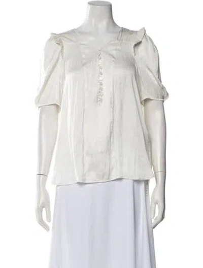 Pre-owned Zadig & Voltaire V-neck Short Sleeve Blouse In White