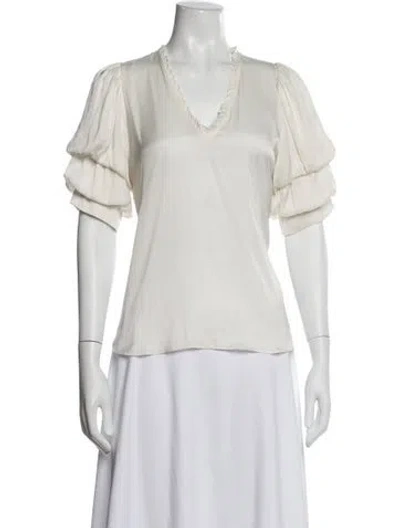 Pre-owned Zadig & Voltaire V-neck Short Sleeve Blouse In White