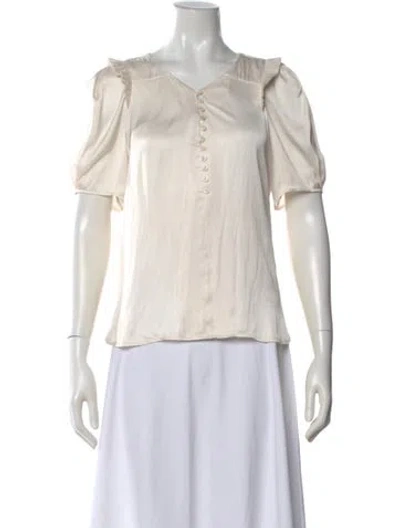 Pre-owned Zadig & Voltaire V-neck Short Sleeve Blouse In White