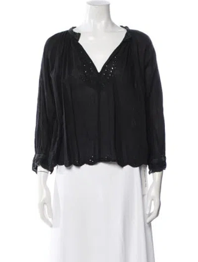 Pre-owned Zadig & Voltaire V-neck Three-quarter Sleeve Blouse In Black