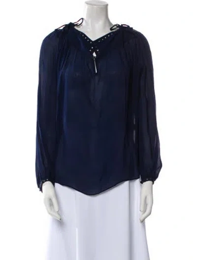 Pre-owned Zadig & Voltaire V-neck Three-quarter Sleeve Blouse In Blue