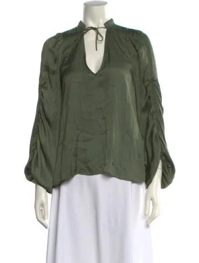 Pre-owned Zadig & Voltaire V-neck Three-quarter Sleeve Blouse In Green