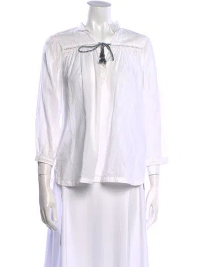 Pre-owned Zadig & Voltaire V-neck Three-quarter Sleeve Blouse In White