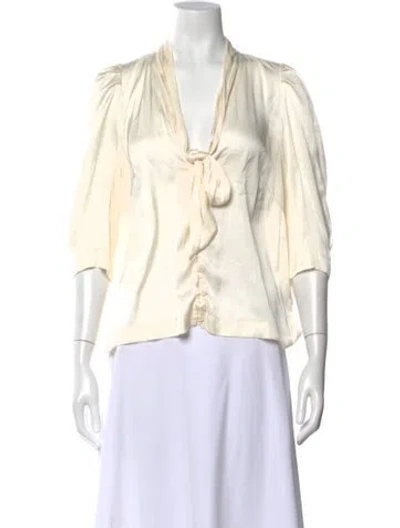 Pre-owned Zadig & Voltaire V-neck Three-quarter Sleeve Blouse In White