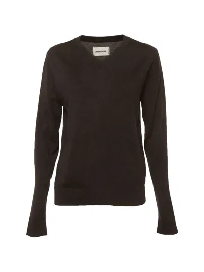 Pre-owned Zadig & Voltaire V-neck Wool Sweater In Brown