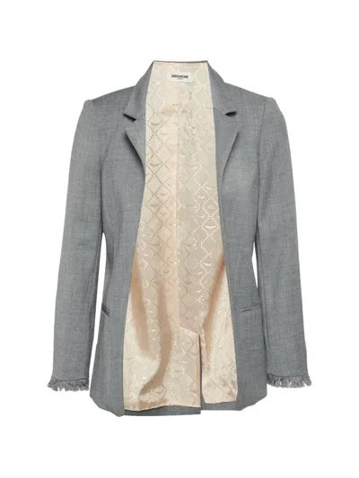 Pre-owned Zadig & Voltaire Volly Frange Jacquard Open Blazer In Gray