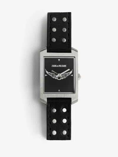 Zadig & Voltaire Voltaire Leather Studs Watch In Black