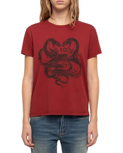 Zadig & Voltaire Walk Cotton Graphic Print Tee In Burgundy
