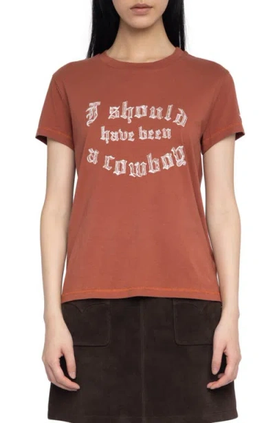 Zadig & Voltaire Walk Cowboy Embroidered T-shirt In Brown