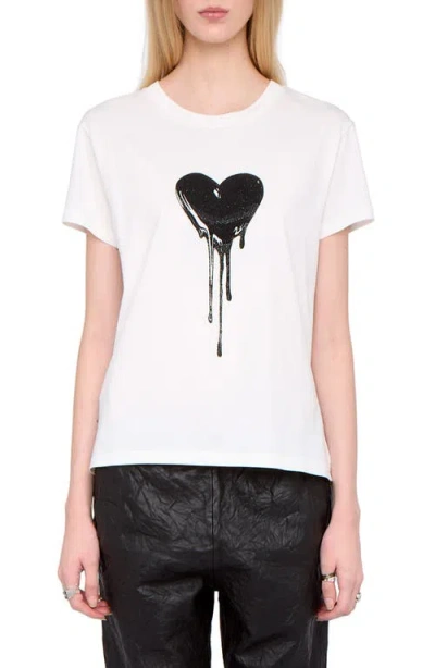 Zadig & Voltaire Walk Heart Embellished Keyhole Cotton Graphic T-shirt In White
