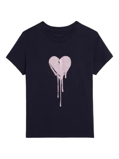 Zadig & Voltaire Walk Heart Strass T-shirt In Blue
