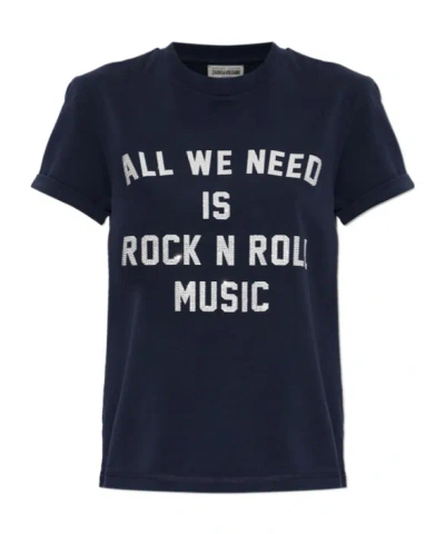 Zadig & Voltaire Walk Strass-embellished Slogan-print T-shirt In Blue