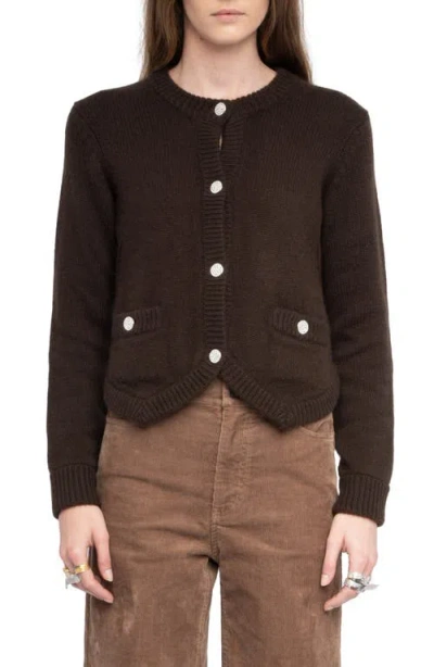 Zadig & Voltaire Westia Rhinestone Button Cashmere Cardigan In Brown