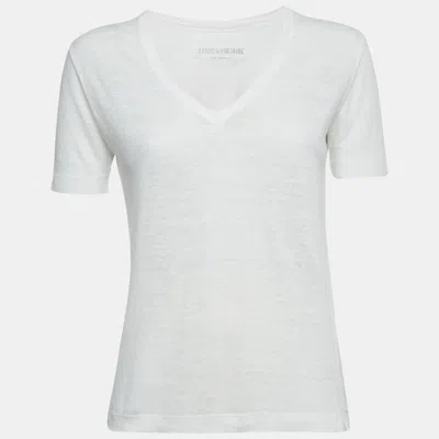 Pre-owned Zadig & Voltaire White Linen Knit V-neck Wassa Top S