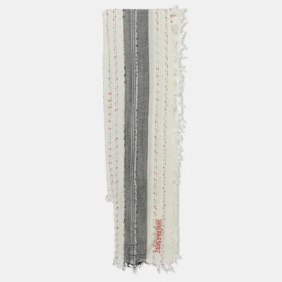 Pre-owned Zadig & Voltaire White Wool Blend Tanael Beads Scarf