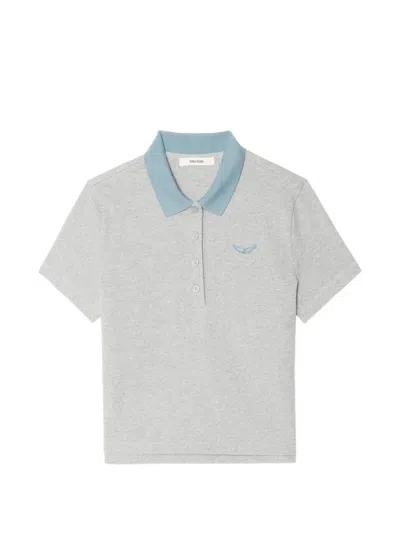 Zadig & Voltaire Womens Medium Grey Mirta Logo-embroidered Cotton Polo Shirt In Gray