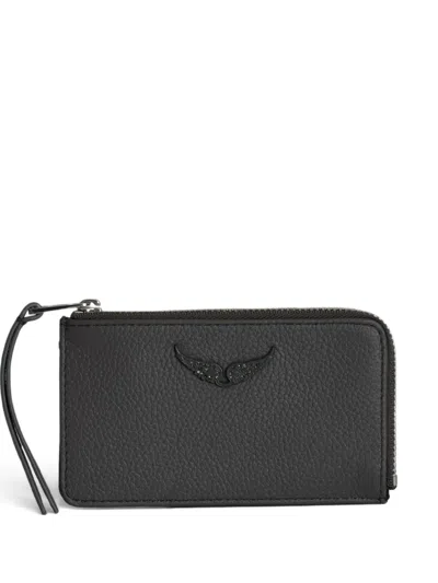 Zadig & Voltaire Wings-detail Top-zip Wallet In Black