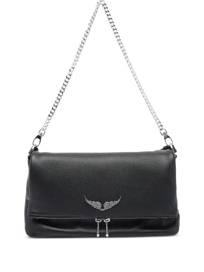 Zadig & Voltaire Wings-logo Chain-strap Shoulder Bag In Black
