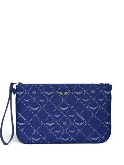 Zadig & Voltaire Wings-logo Stars Clutch Bag In Blue