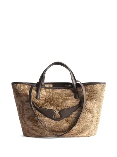 Zadig & Voltaire Wings Raffia Tote Bag In Brown