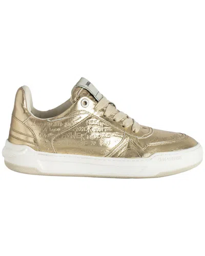Zadig & Voltaire Wings Vintage Graffiti Leather Sneaker In Gold