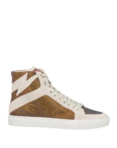 Zadig & Voltaire High Flash Sparkle Leather Sneaker In Brown