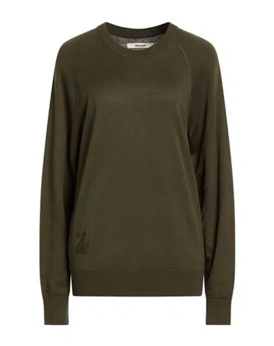 Zadig & Voltaire Woman Sweatshirt Military Green Size L Organic Cotton, Silk, Cashmere In Multi