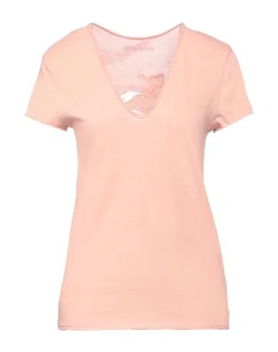 Zadig & Voltaire Woman T-shirt Salmon Pink Size Xs Organic Cotton