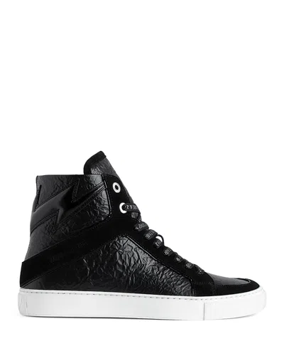 Zadig & Voltaire Zadig&voltaire Womens Noir High Flash Crinkle-texture Leather High-top Trainers In Black